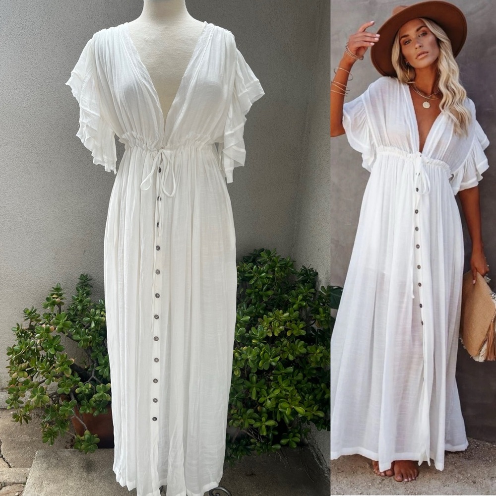 Flawless white boho maxi dress Sz M sheer NWT.